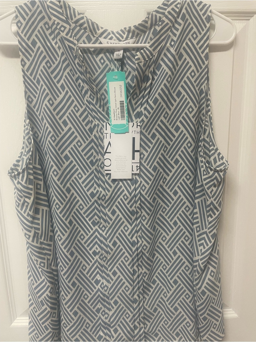 41 Hawthorn Blue and White Geometric Sleeveless Top
